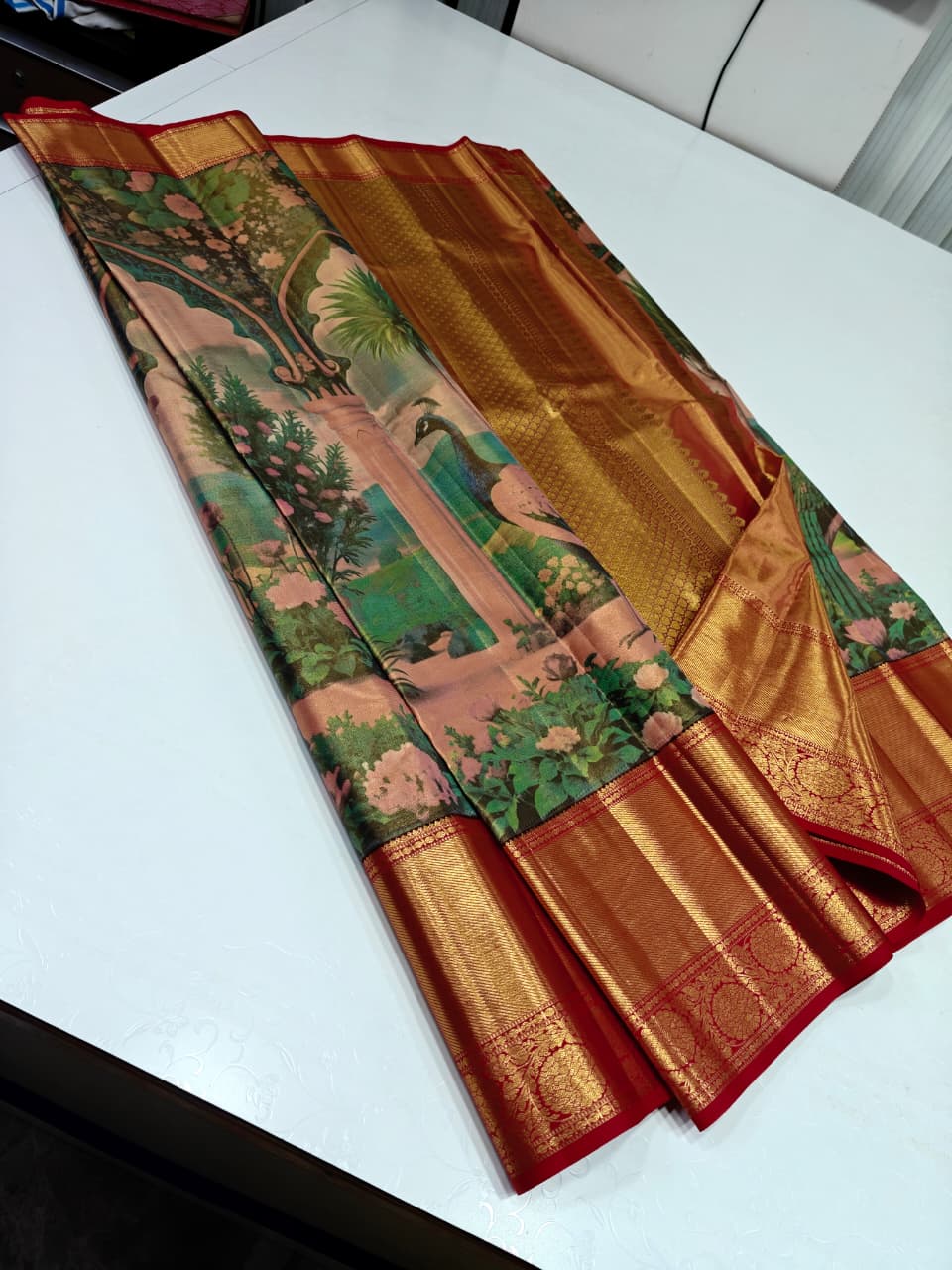 Grey Woven Linen Kalamkari inspired Saree